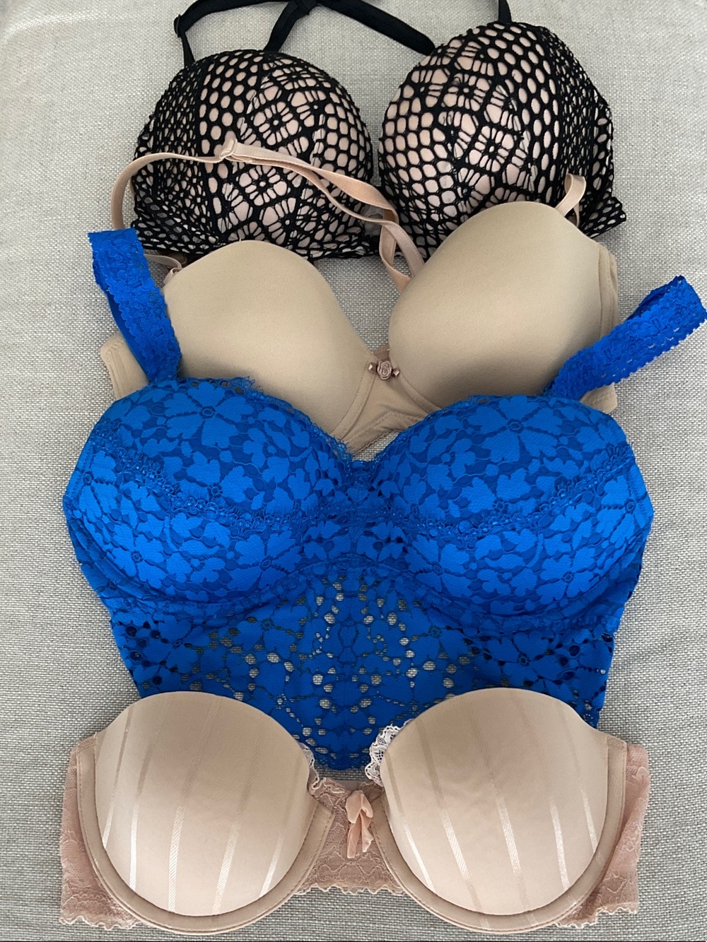 Victoria's Secret Blue Lace Longline Bra with Nude and Black Styles